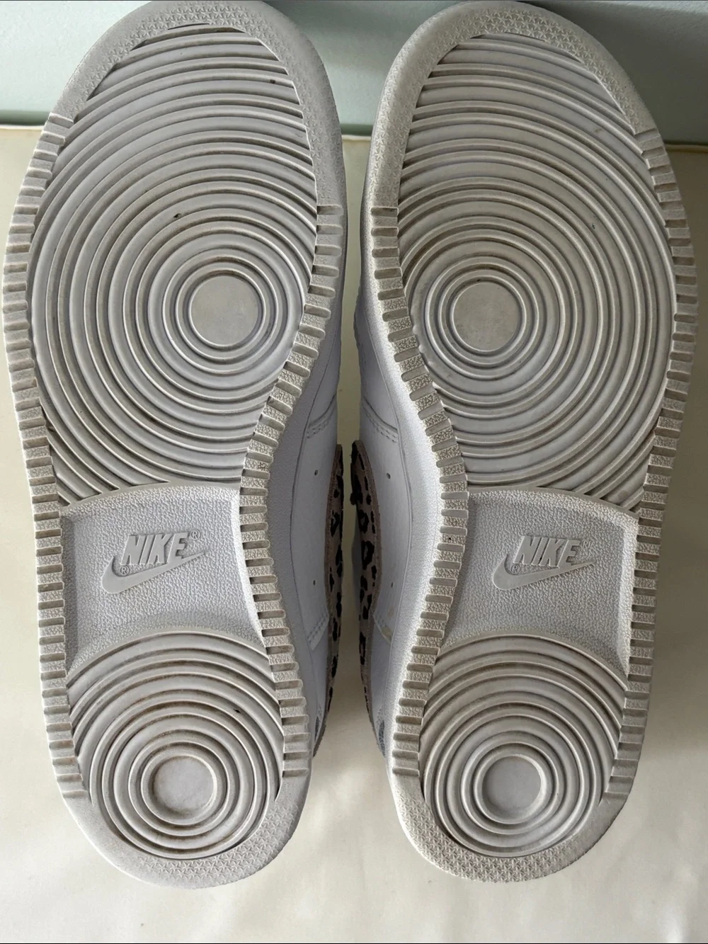 Nike Women's Court Vision Low White Sneakers with Leopard Swoosh